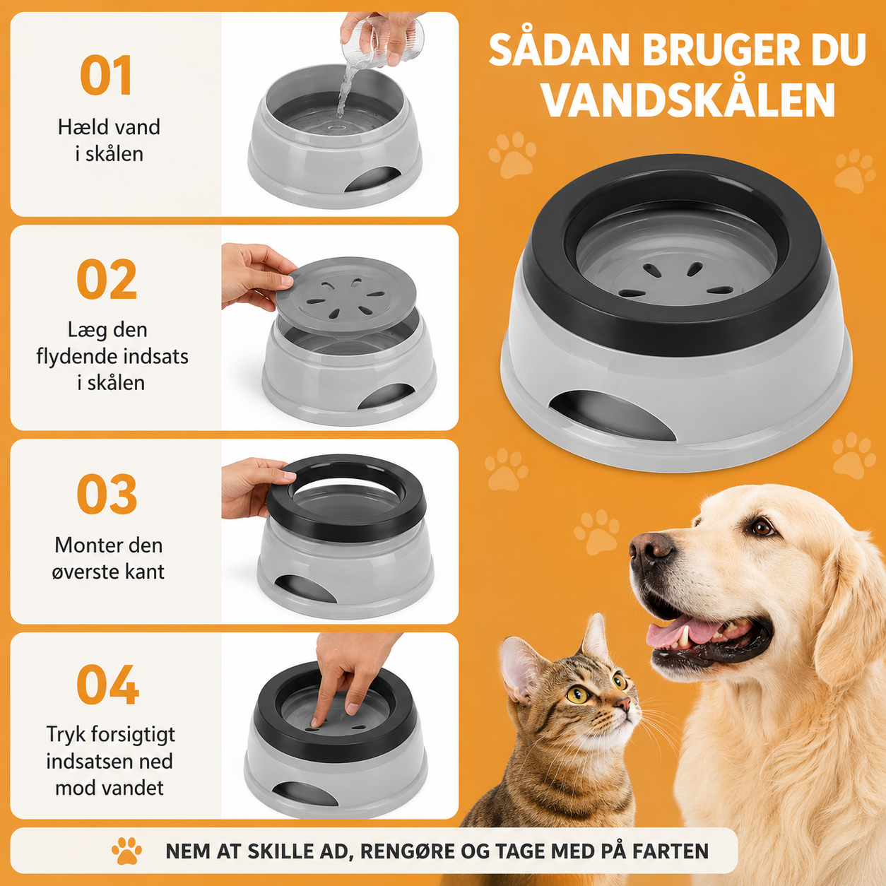 HUNTER Road Refresher Travel Bowl – Anti-spild vandskål 1,4 L