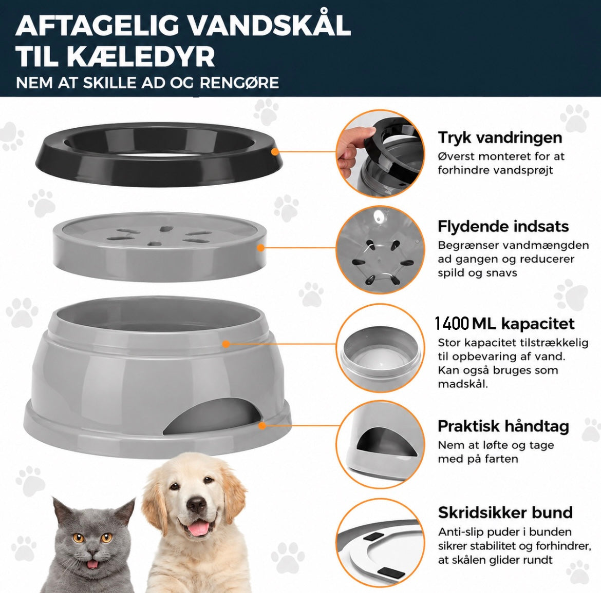 HUNTER Road Refresher Travel Bowl – Anti-spild vandskål 1,4 L