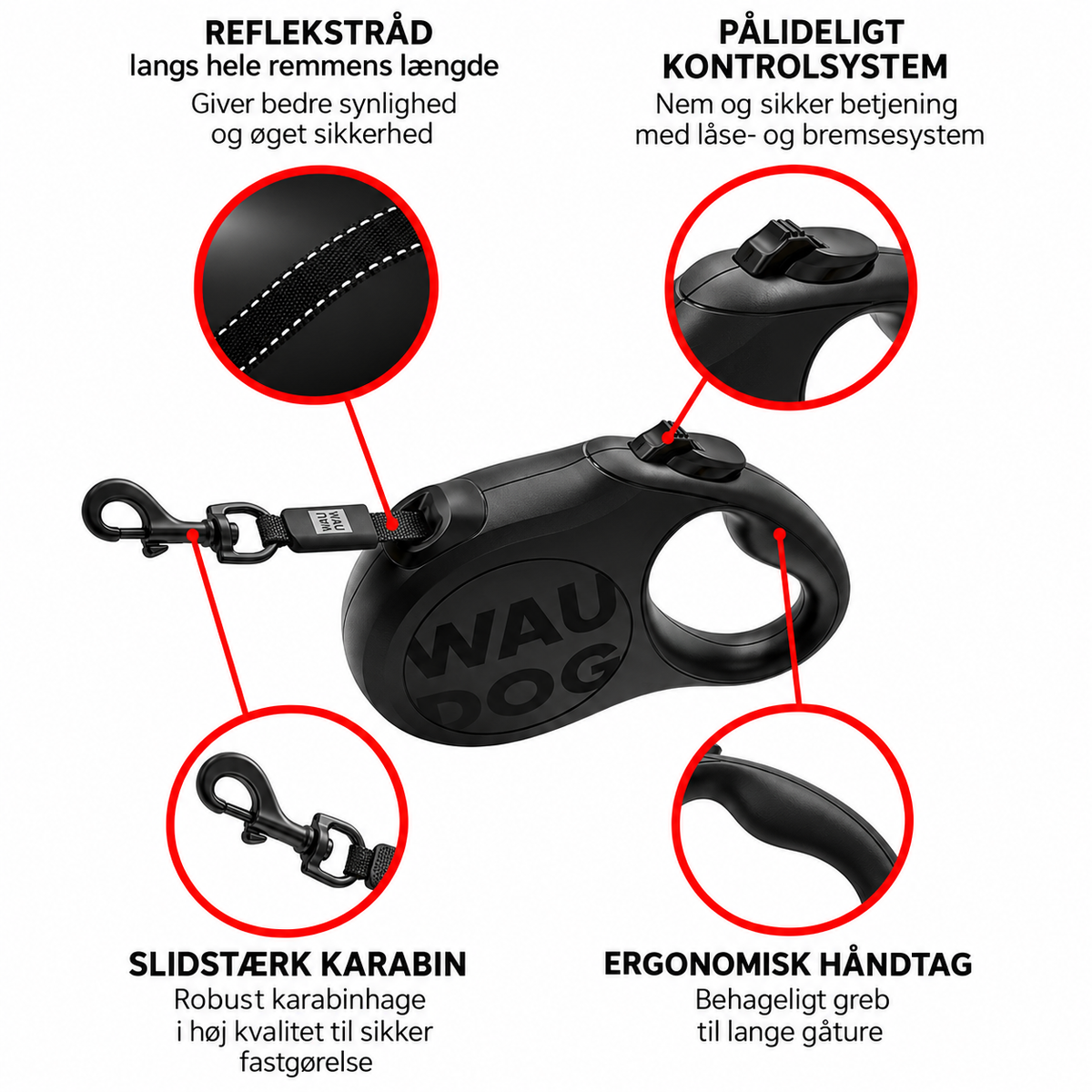 Flexline, hundeline med refleks - WAUDOG