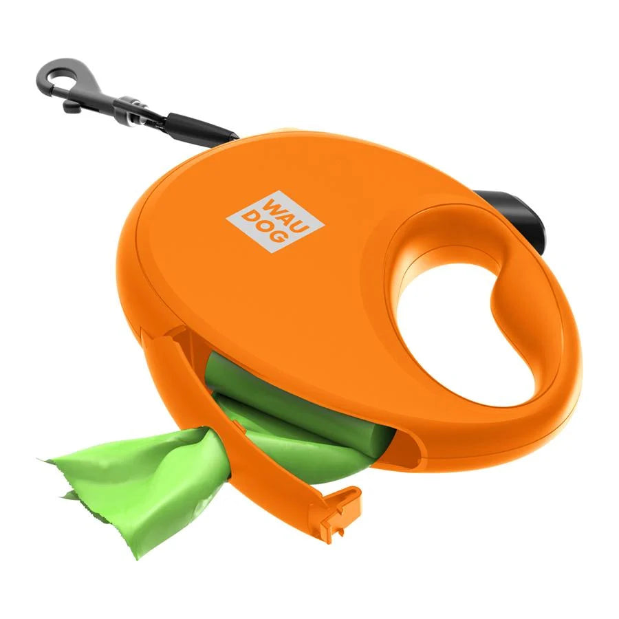 WAU DOG Flexline med poseholder - Orange